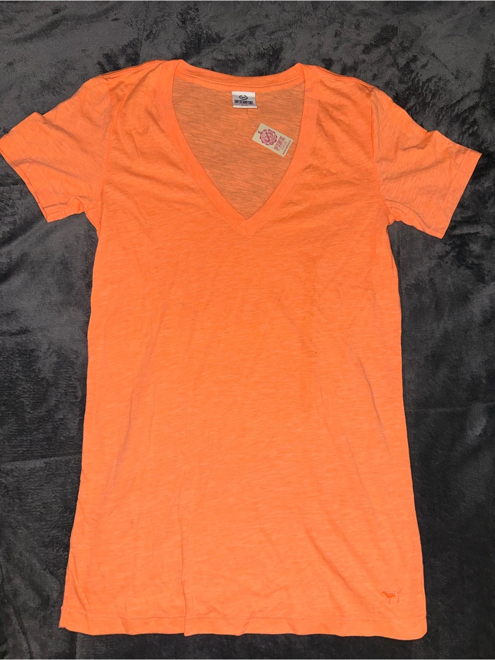 PINK Victoria's Secret Neon Orange V-Neck Short Sleeve Tee